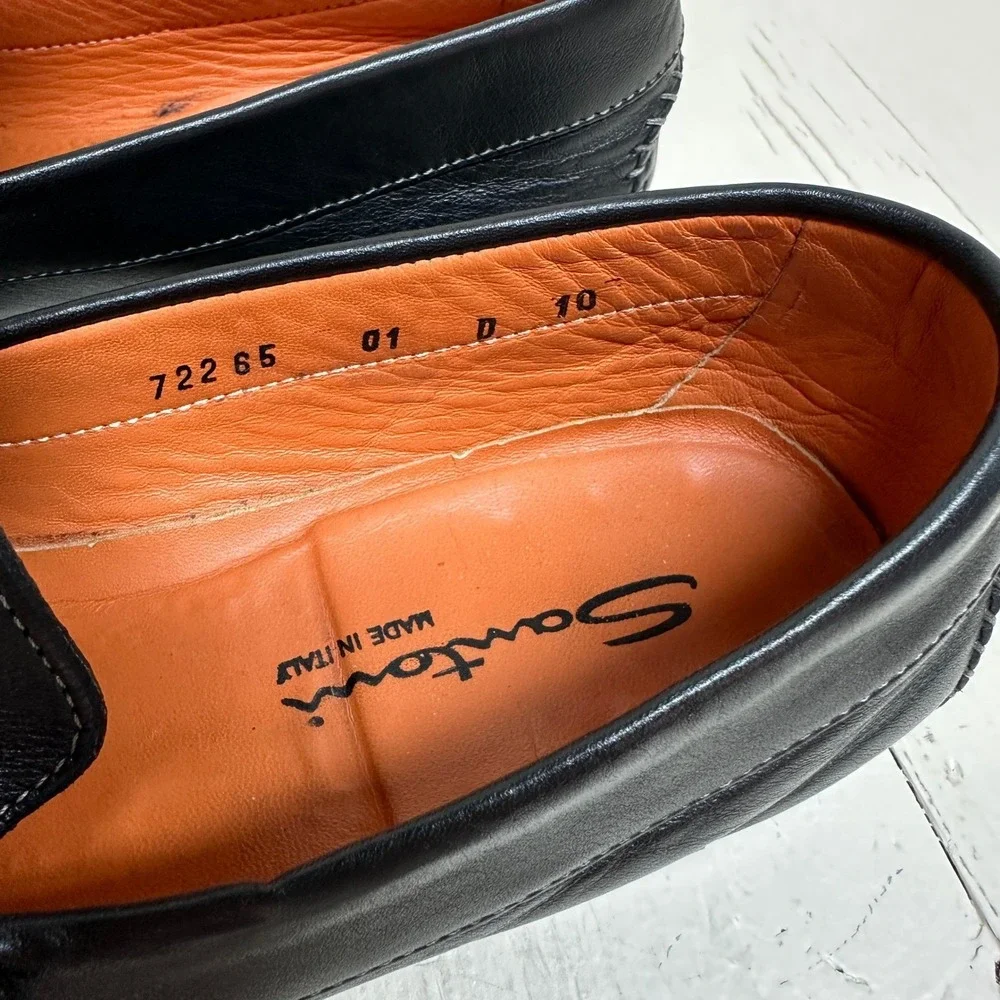 Santoni Mens Black Leather Moc Toe Loafer Dress Driving Shoes Italy Mens 10‎